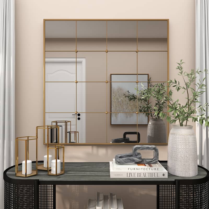 CosmoLiving by Cosmopolitan Gold Metal Window Pane Inspired Room Wall Mirror