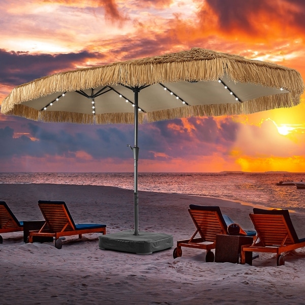 Autlaycil Tiki Umbrella, Solar Lights, 12+5-Bone Construction - On