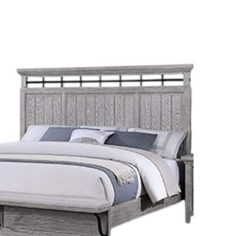 Bix King Size Bed w Upholstered Footboard, Light Gray Wood Grain