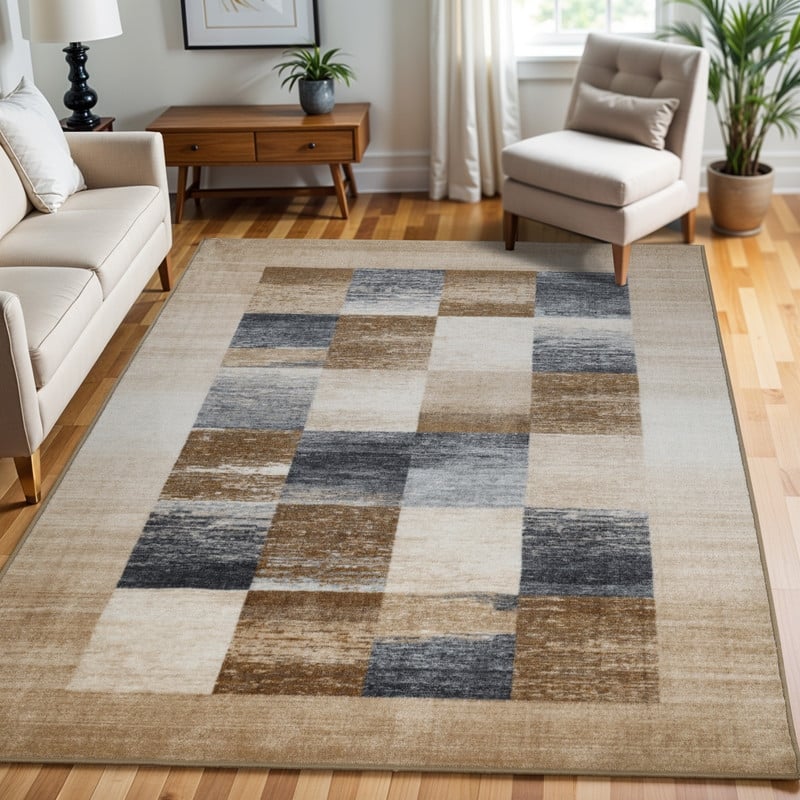 Superior Lockwood Color Block Checkered Non-Slip Indoor Area Rug