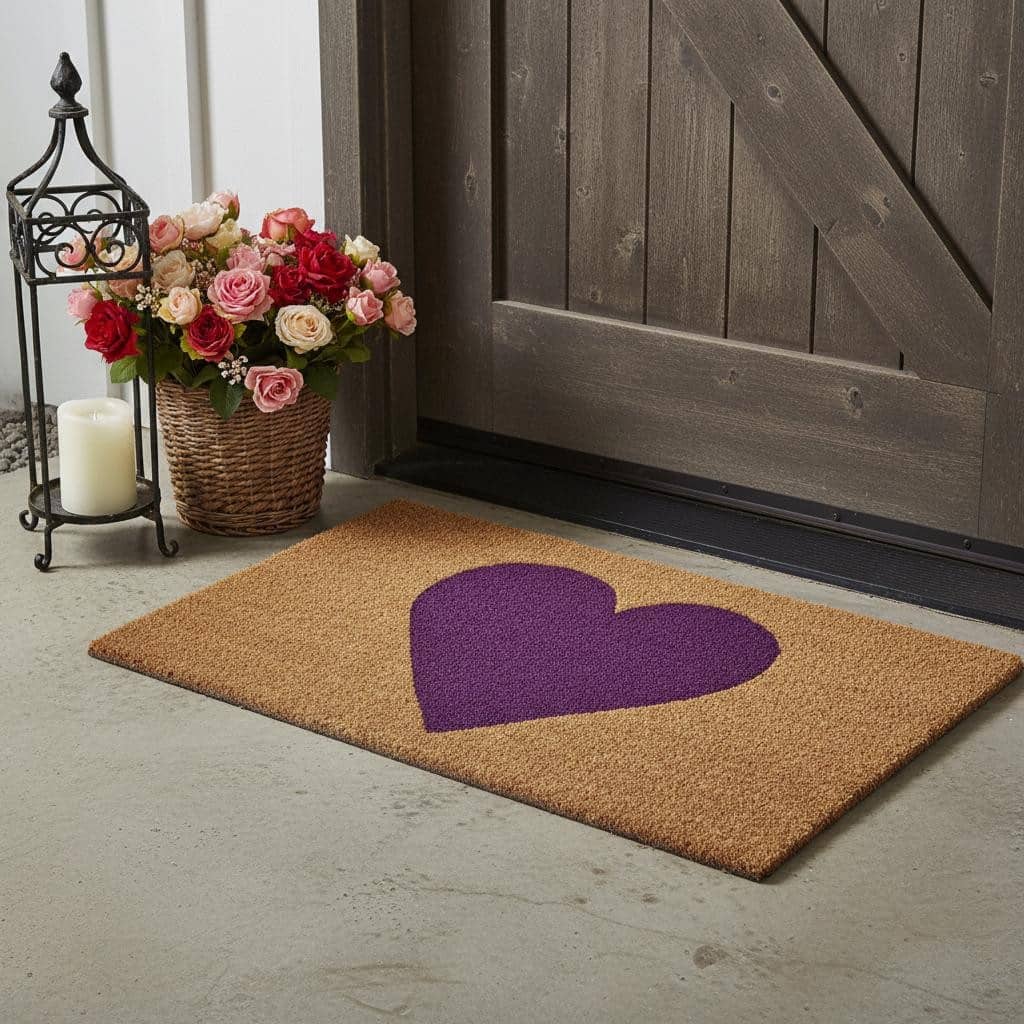 HomeRoots 17" X 29" Brown And Purple Heart Outdoor Coir Door Mat - 17.00' X '29.00