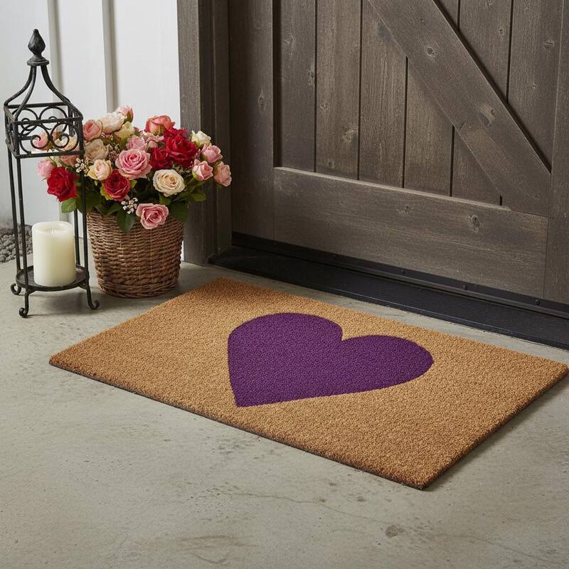 HomeRoots 17" X 29" Brown And Purple Heart Outdoor Coir Door Mat - 17.00' X '29.00 - 17.00' X '29.00