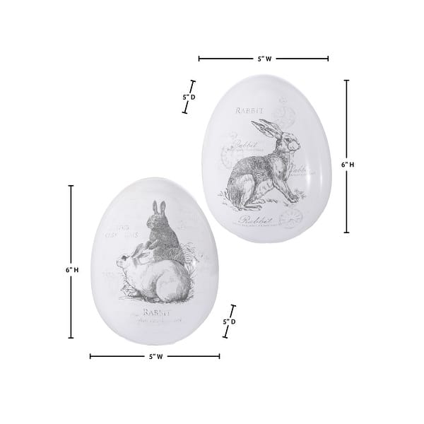 6" Dolomite Egg With Bunny Print Set of 2