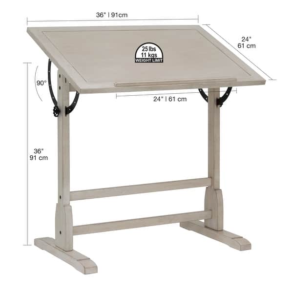 dimension image slide 2 of 2, Studio Designs 36-inch Vintage Wood Drafting Table with Angle Adjustable Top for Drawing