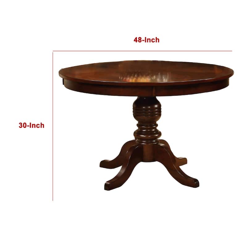 Round Wooden Dining Table with Pedestal Base, Brown