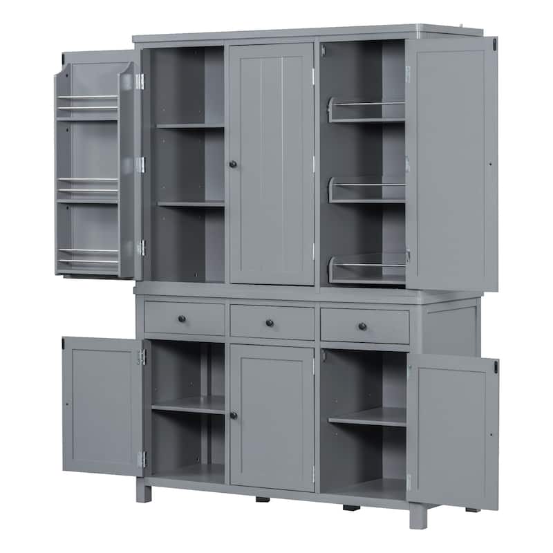 75" Farmhouse Kitchen Pantry Cabinet with Door Shelves, Large Freestanding Cupboard with Pull-Out Trays