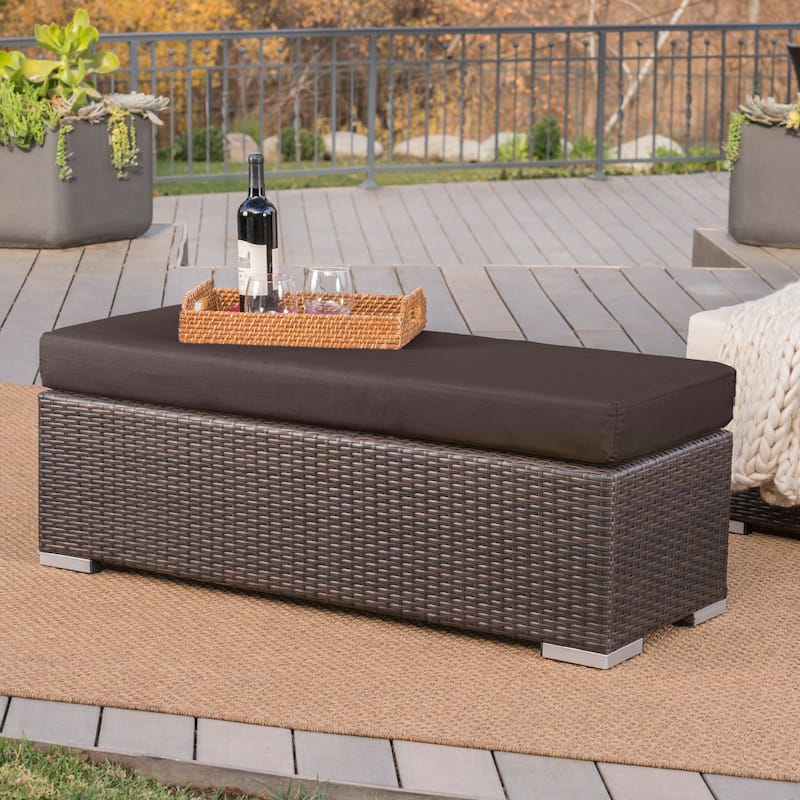 Santa Rosa Outdoor Wicker Bench with Cushion by Christopher Knight Home
