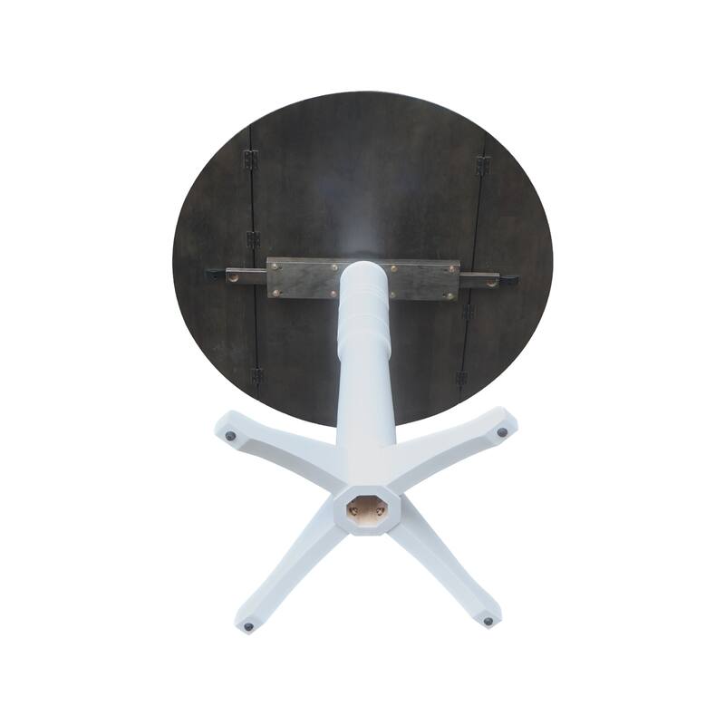 42" Round Dual Drop Leaf Pedestal Table, 43.2"H - White/Heather Gray