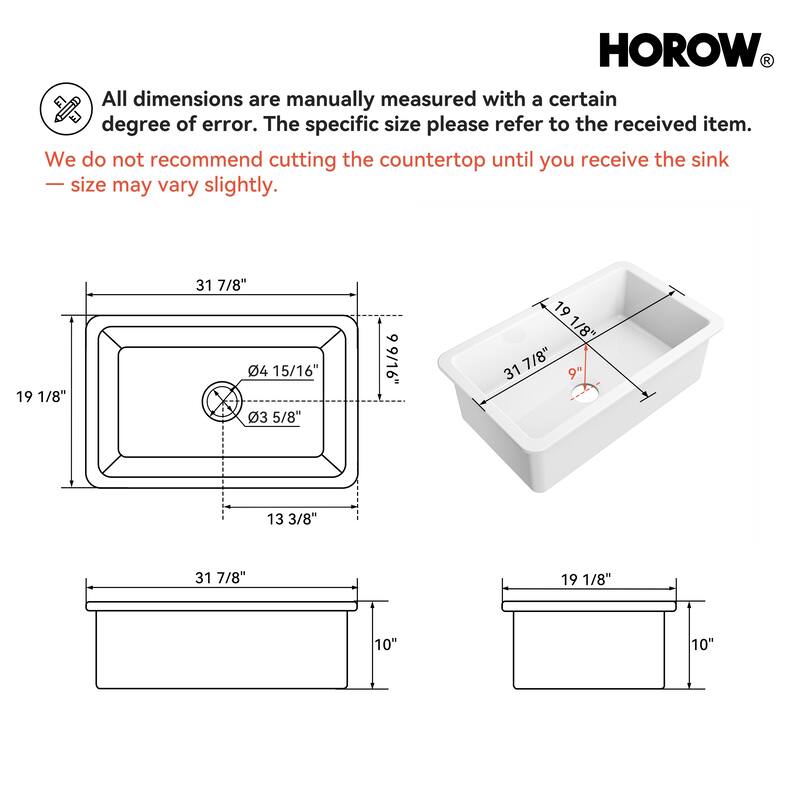 CozyStream 32 in. Undermount/Drop-In Single Bowl White Fireclay Kitchen Sink with Bottom Grid and Strainer