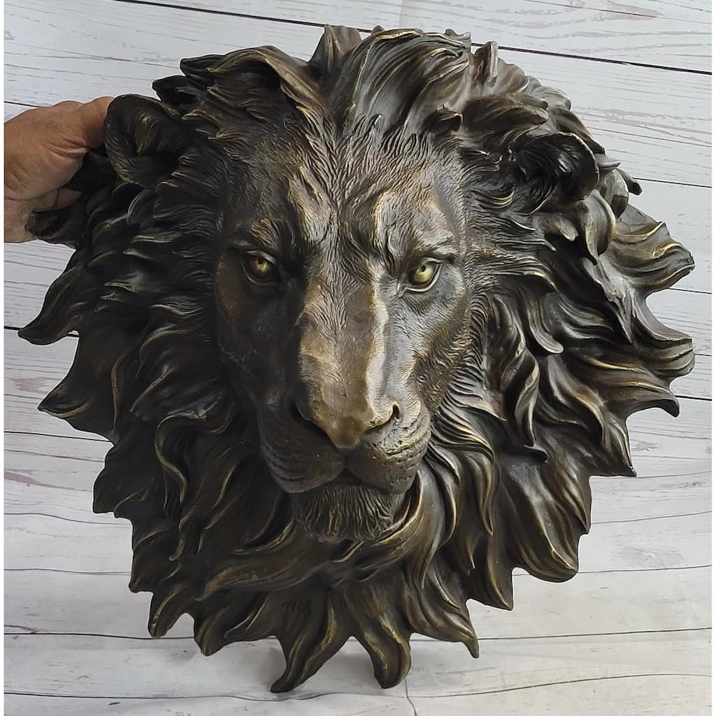 Wall Mounted Hanging Lion Head Bust Sculpture Decor Signed Original Milo 18 Inches X 18 Inches