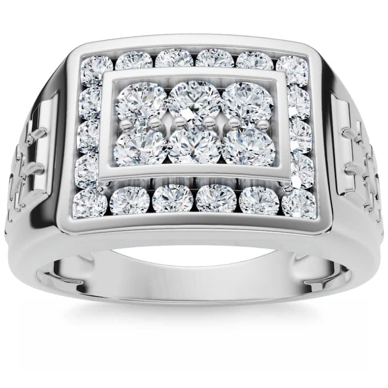 1 Ct Men's Diamond Cluster Nugget Detail Ring in White Gold
