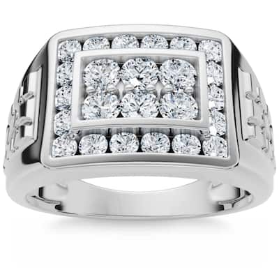 1 Ct Men's Diamond Cluster Nugget Detail Ring in White Gold