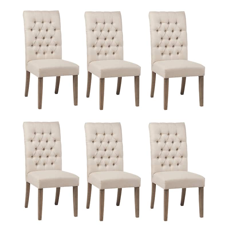 Arbor Oatmeal and Oak Tufted Back Chairs (Set of 6)