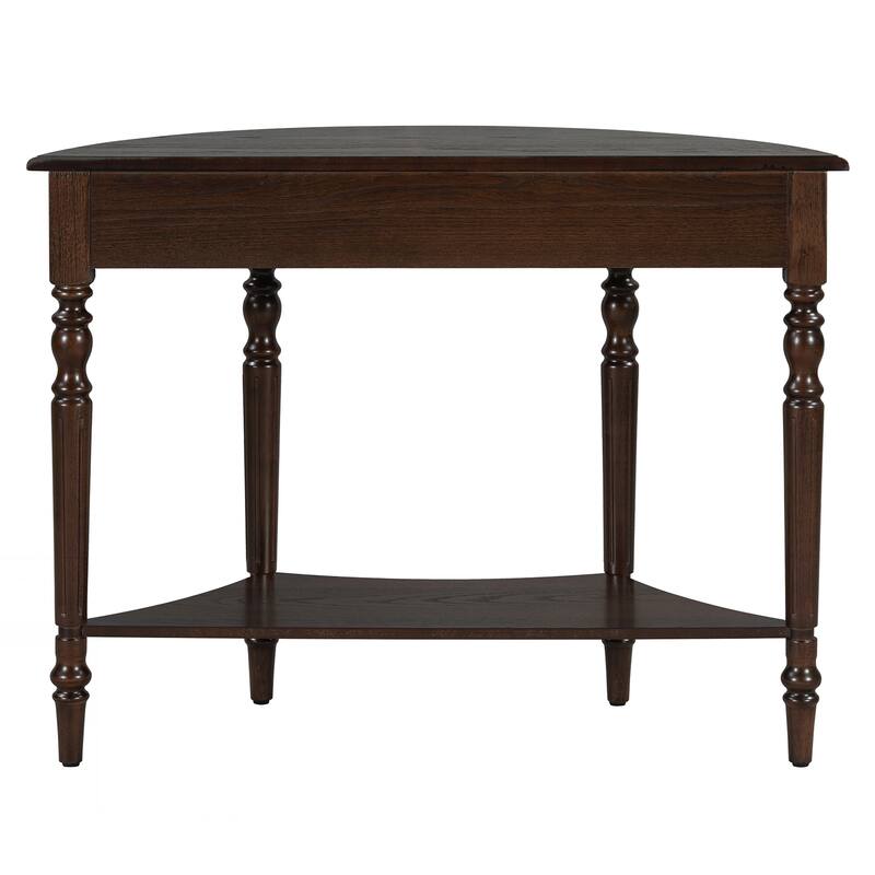 Farmhouse Half Moon Console Table with Drawer & Shelf - Rustic Accent Table
