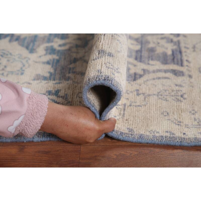 Hand Knotted Oriental 100% Wool Carpet Transitional All-Over Navy Blue & Blues Oushak Area Rug - 5' 0'' X 3' 2''