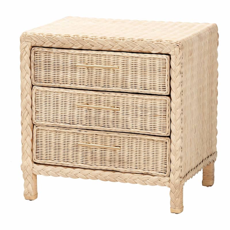 Lanica Japandi Sun Bleached Rattan 3-Drawer Nightstand - Brown