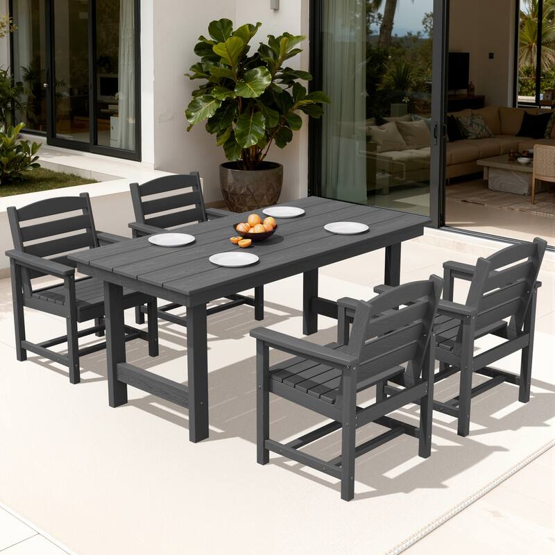 5-Piece HDPE Outdoor Dining Table Sets with Umbrella Hole - 1-Table 4-Chairs