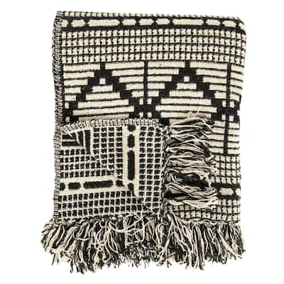 Soft Cotton Blend Throw with Diamond Pattern and Fringe