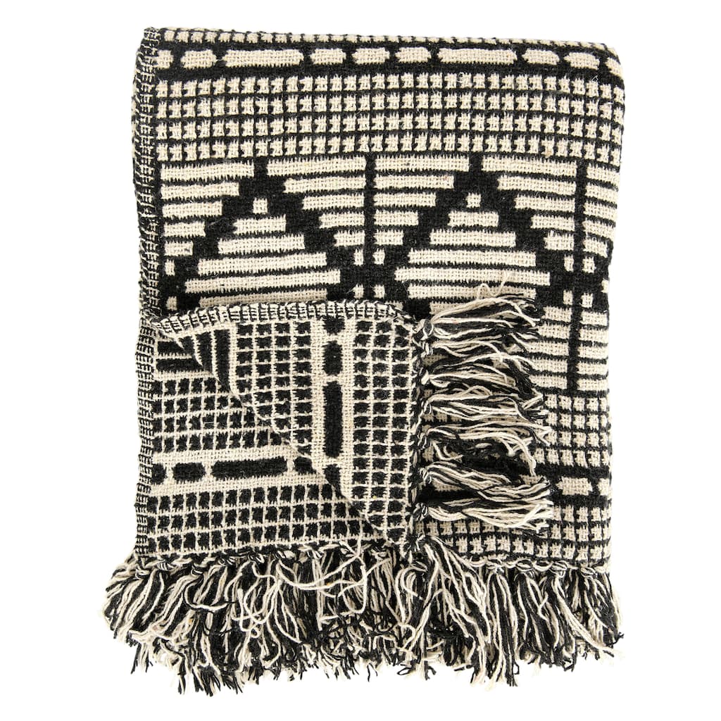 Soft Cotton Blend Throw with Diamond Pattern and Fringe
