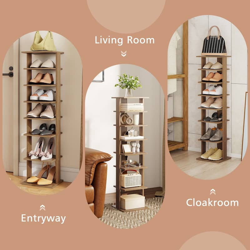 Gymax 7-Tier Wooden Shoe Rack Narrow Vertical Shoe Stand Storage