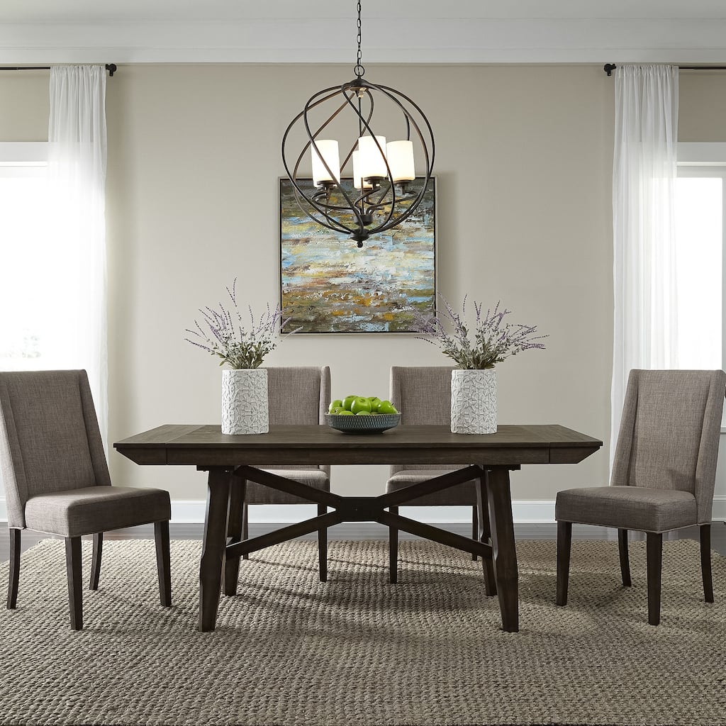 Double Bridge Dark Chestnut Opt 5 Piece Trestle Table Set