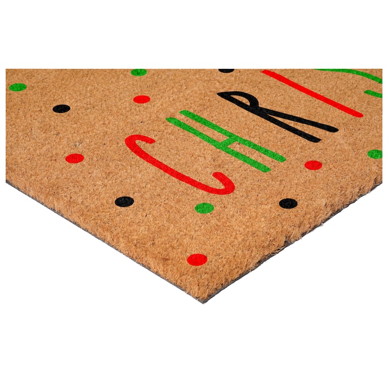 HomeRoots 17" X 29" Brown Black And Green Merry Christmas Outdoor Coir Door Mat - 17.00' X '29.00