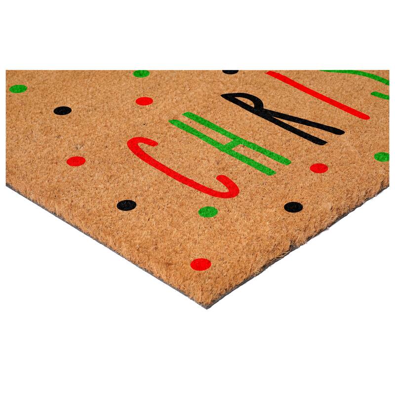 HomeRoots 24" X 36" Brown Black And Green Merry Christmas Outdoor Coir Door Mat - 24.00' X '36.00