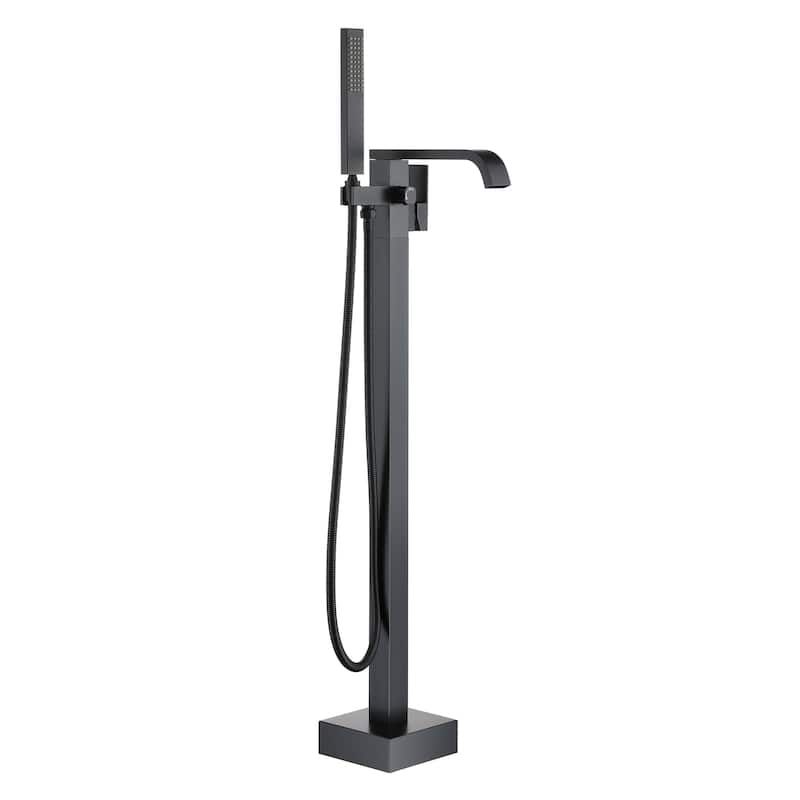 Freestanding Floor Mount Single Handle Bath Tub Filler Bath Tub Faucet - Matte Black
