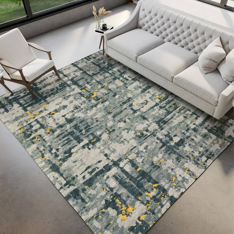 Indoor/ Outdoor Bravado Abstract Crosshatch Caramel Washable Area Rug - 3' x 5' - Gilded
