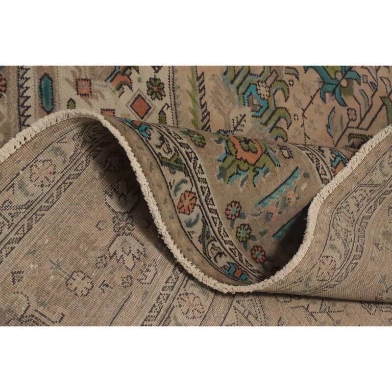 Hand Knotted Oriental 100% Wool Carpet Traditional Floral Beige & Ivories Tabriz Area Rug - 11' 2'' X 8' 0''