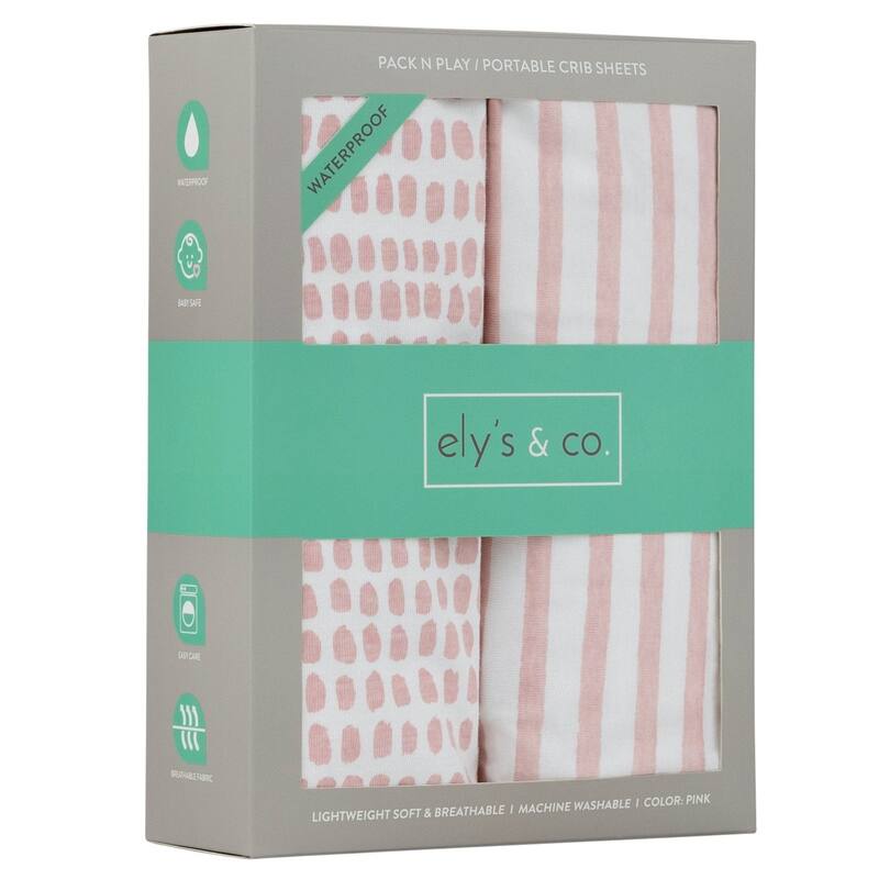 Ely's & Co. Baby Waterproof Changing Pad Cover Sheet Set - 2 Pack - 34" x 17" - Mauve Stripes & Splash