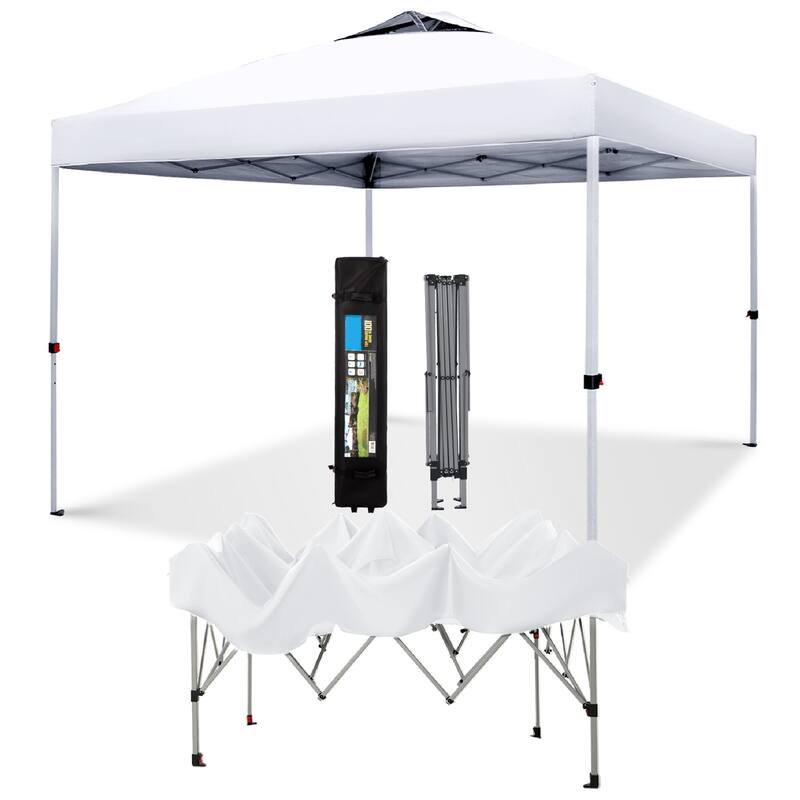 10x10 Pop-up Canopy Portable Lightweight FoldingTent, Adjustable Height Instant Gazebo Canopy with Wheeled Bag - White