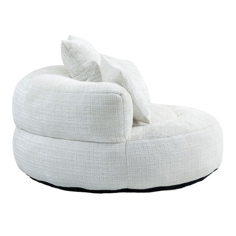 Chenille Oval Bean Bag Chair, Memory Foam Filling Lazy Sofa, Adults Lounge Chair with 3 Pillows & Semi-Wraparound Armrests