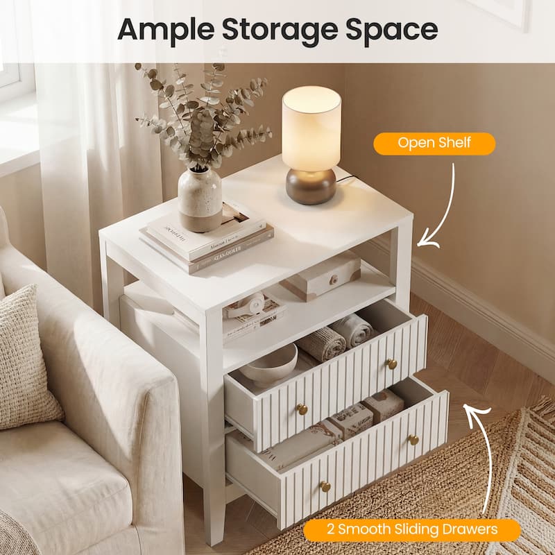 Fluted Nightstand with Charging Station