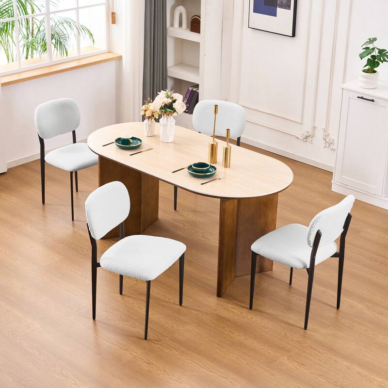 Upholstered Dining Chairs with Metal Legs, Sherpa Fabric Dining Chair Set with Backrest for Dining Room, Living Room Side Chair