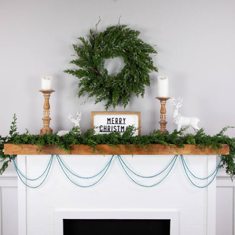 15' x 0.25" Shiny Teal Blue Beaded Artificial Christmas Garland