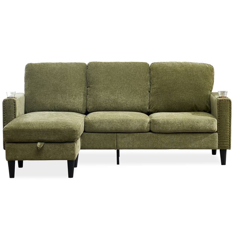 Contemporary Chenille L-Shape Sofa with Storage Chaise for Living Room, Apartment, Office
