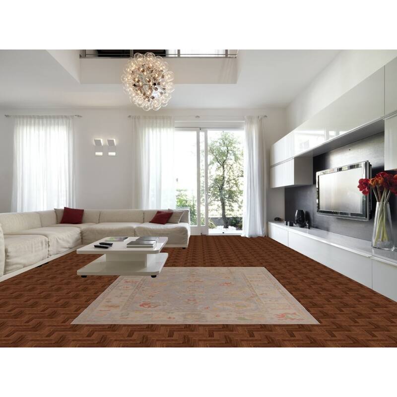 Hand Knotted Oriental 100% Wool Carpet Transitional All-Over Purples Oushak Area Rug - 9' 9'' X 7' 11''