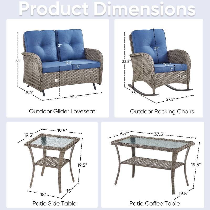 Outdoor Glider Sofa Rocker Chairs Table Grey-Blue - Grey