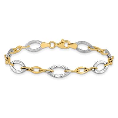 Curata 10k Two Tone Gold 7.5" 8mm Textured Ribbed Marquise Links Bracelet