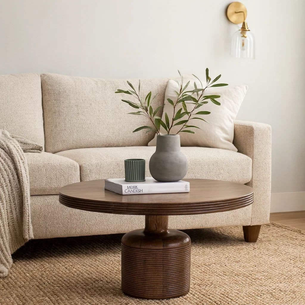 Rise 48 Inch Dining Table, Round Top, Pedestal Base, Rich Brown Wood