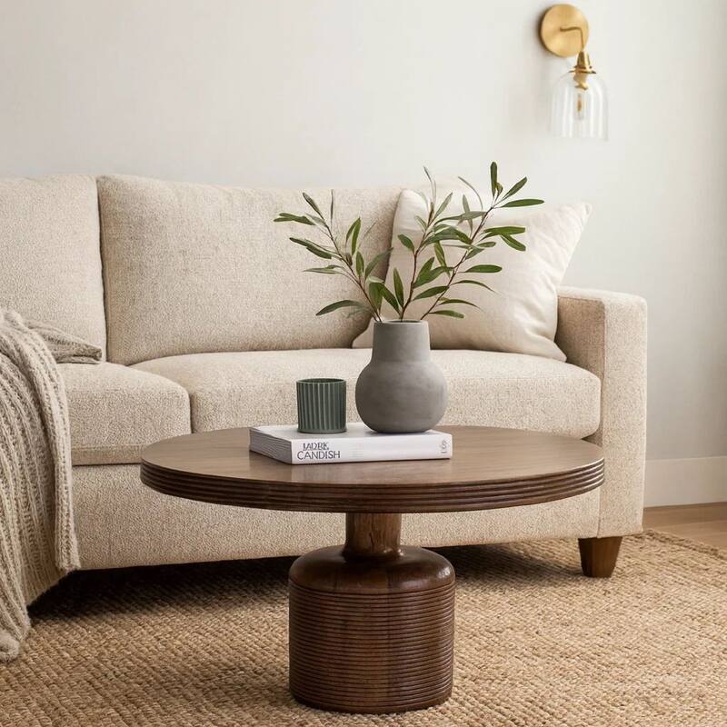 Rise 48 Inch Dining Table, Round Top, Pedestal Base, Rich Brown Wood