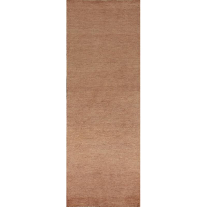 Light Brown Gabbeh Oriental Runner Rug Handmade Wool Carpet - 3'3"x 12'6"