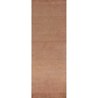 Light Brown Gabbeh Oriental Runner Rug Handmade Wool Carpet - 3'3"x 12'6"
