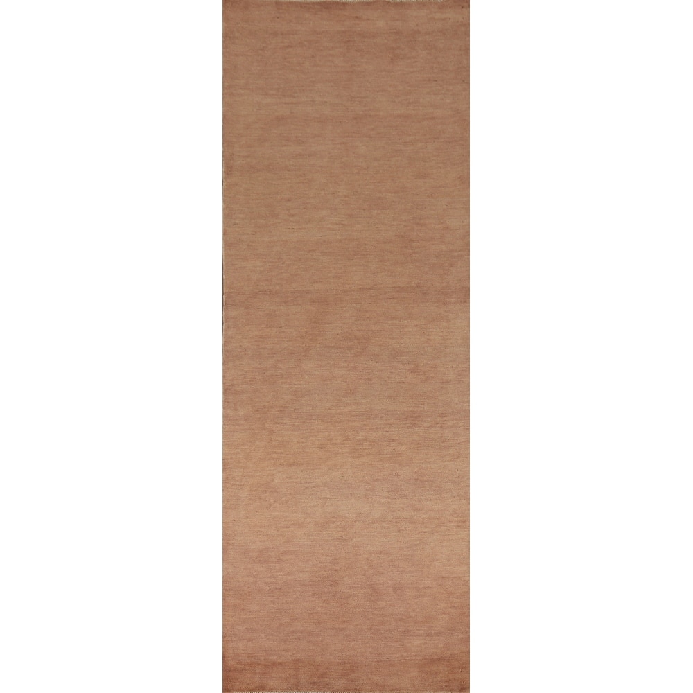 Light Brown Gabbeh Oriental Runner Rug Handmade Wool Carpet - 3'3"x 12'6"