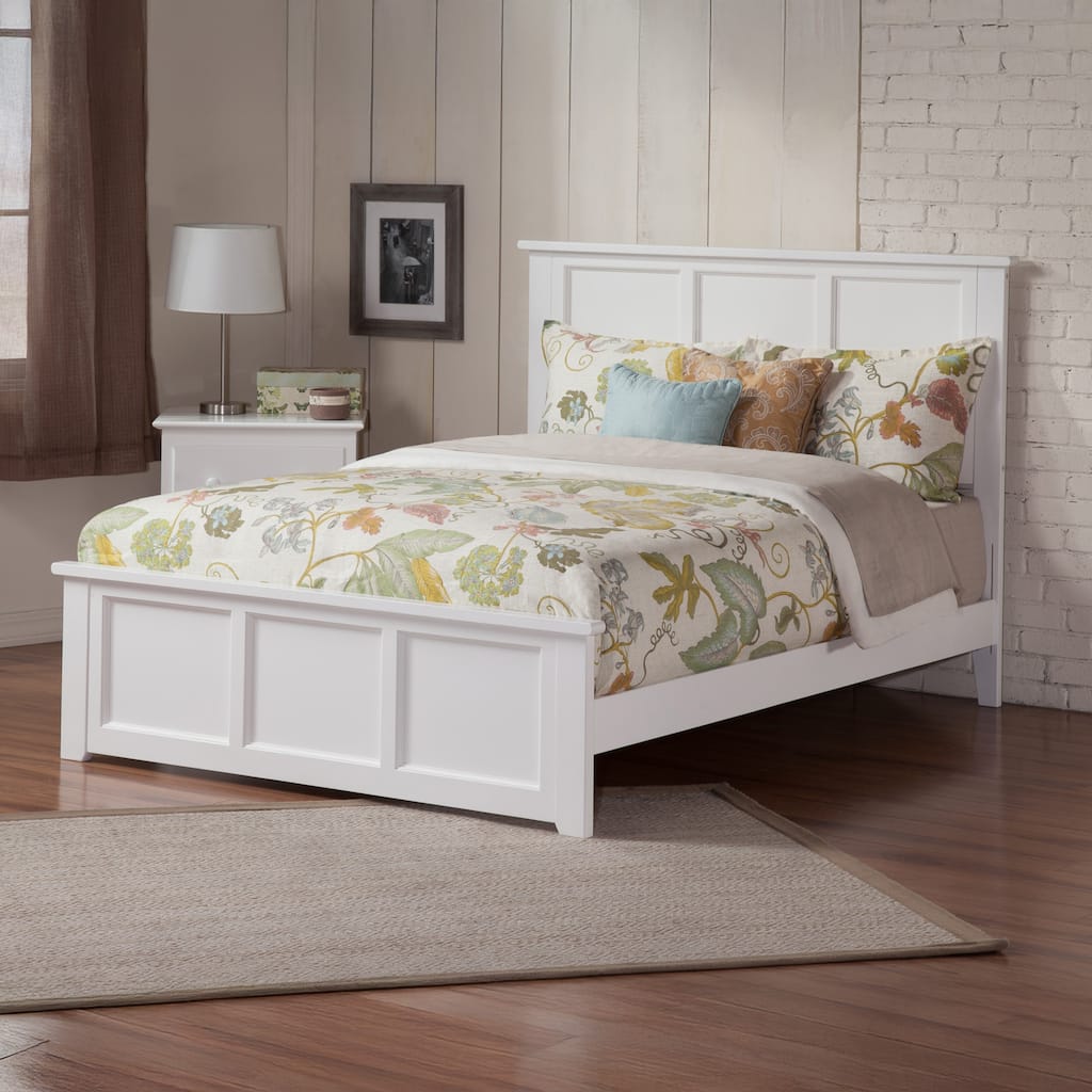 AFI Madison Queen Size Platform Bed with Matching Footboard & Charging Station in White