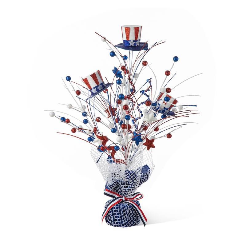 Glitzhome 20"H Patriotic July 4th Berry Stars Table Tree