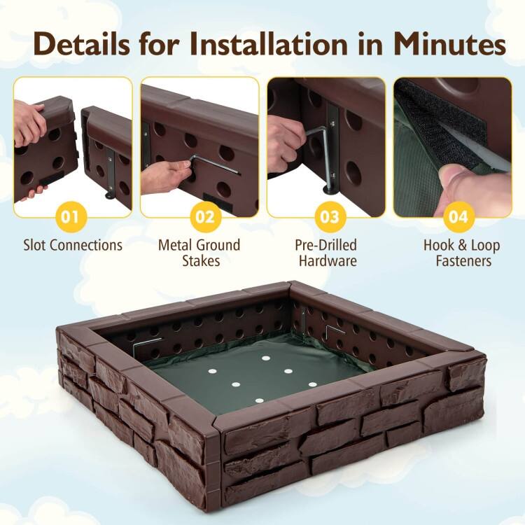 Outdoor Kids Sandbox with Cover and Bottom Liner for Backyard Play