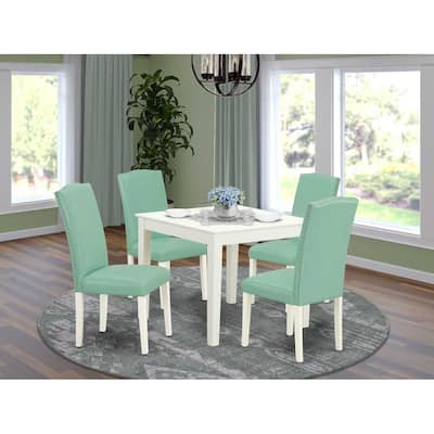 5Pc Square Dining Set - 36 Inch Table w/ Parsons Chairs - Modern PU Leather & Linen White Legs