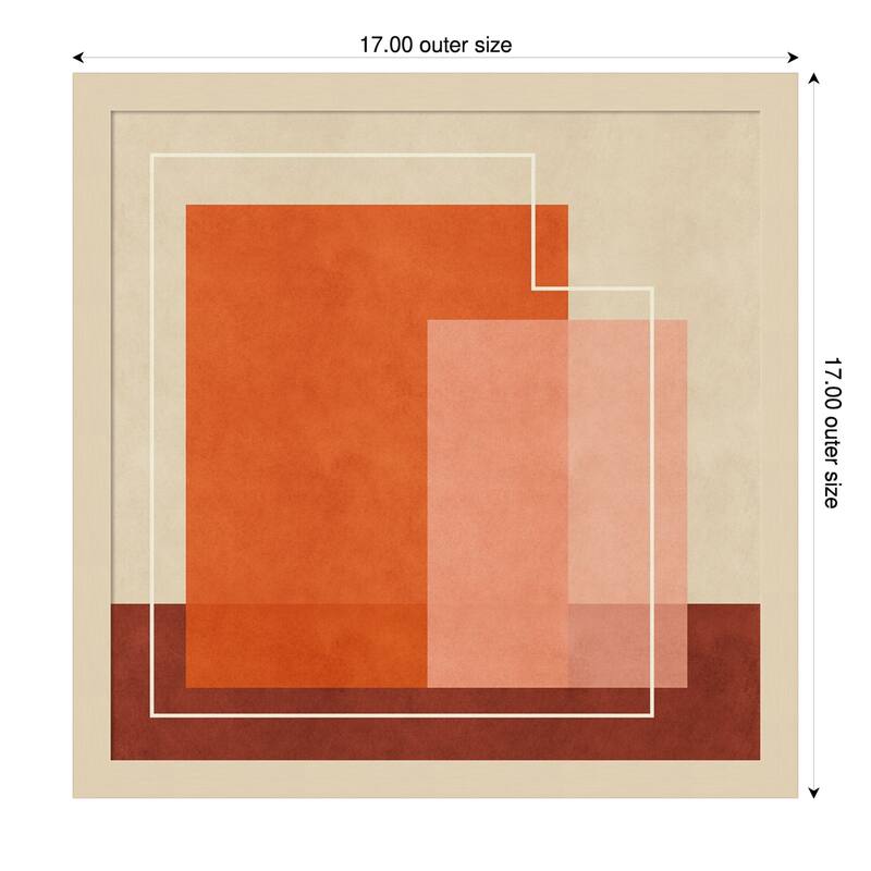 Red Squares by Sarah Leonard Wood Framed Wall Art Print - 17 x 17 in - Brown